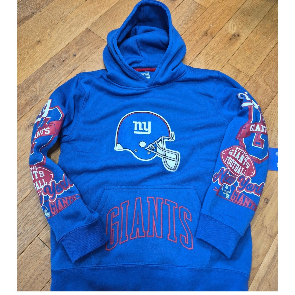 Ultra Game NFL New York Giants Youth Hoodie Blue Fleece Pullover Size 10-12